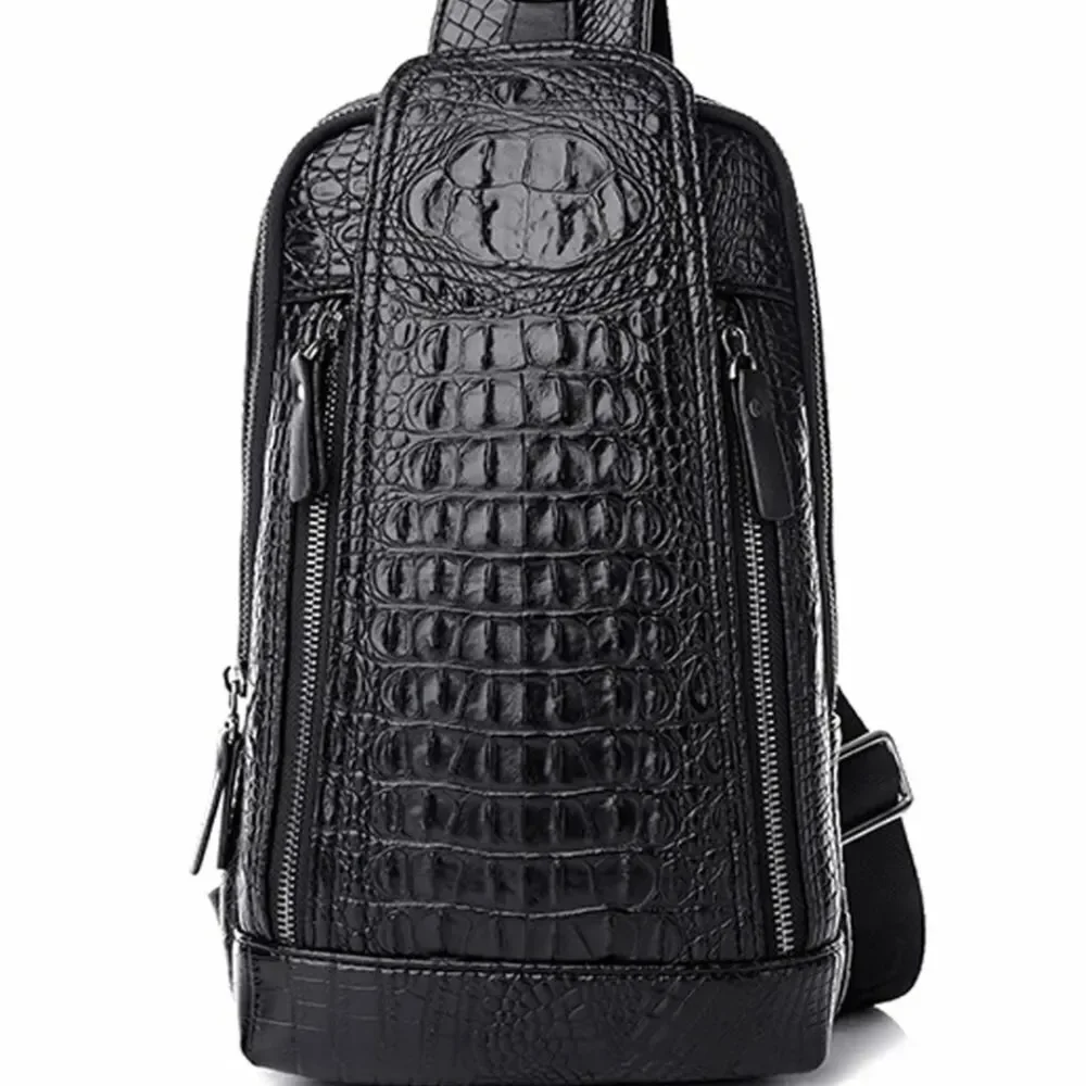Men's PU Leather Crocodile Pattern Chest Bag Sling Backpack Crossbody Travel Bag